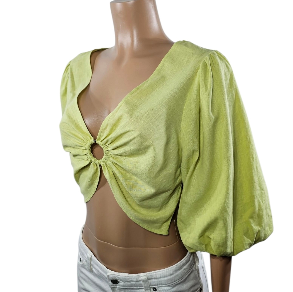 Zara Lime Green Ring Detail Crop Top - Picture 2 of 4